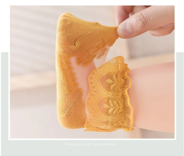 Summer Baby Girls 0-8 Y Ruffle Lace Ultra-Thin Crystal Sheer Socks Kids Girls Princess Ankle Frilly Lace Invisible No Show Socks