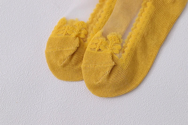 Summer Baby Girls 0-8 Y Ruffle Lace Ultra-Thin Crystal Sheer Socks Kids Girls Princess Ankle Frilly Lace Invisible No Show Socks