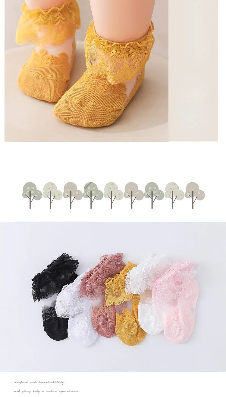 Summer Baby Girls 0-8 Y Ruffle Lace Ultra-Thin Crystal Sheer Socks Kids Girls Princess Ankle Frilly Lace Invisible No Show Socks