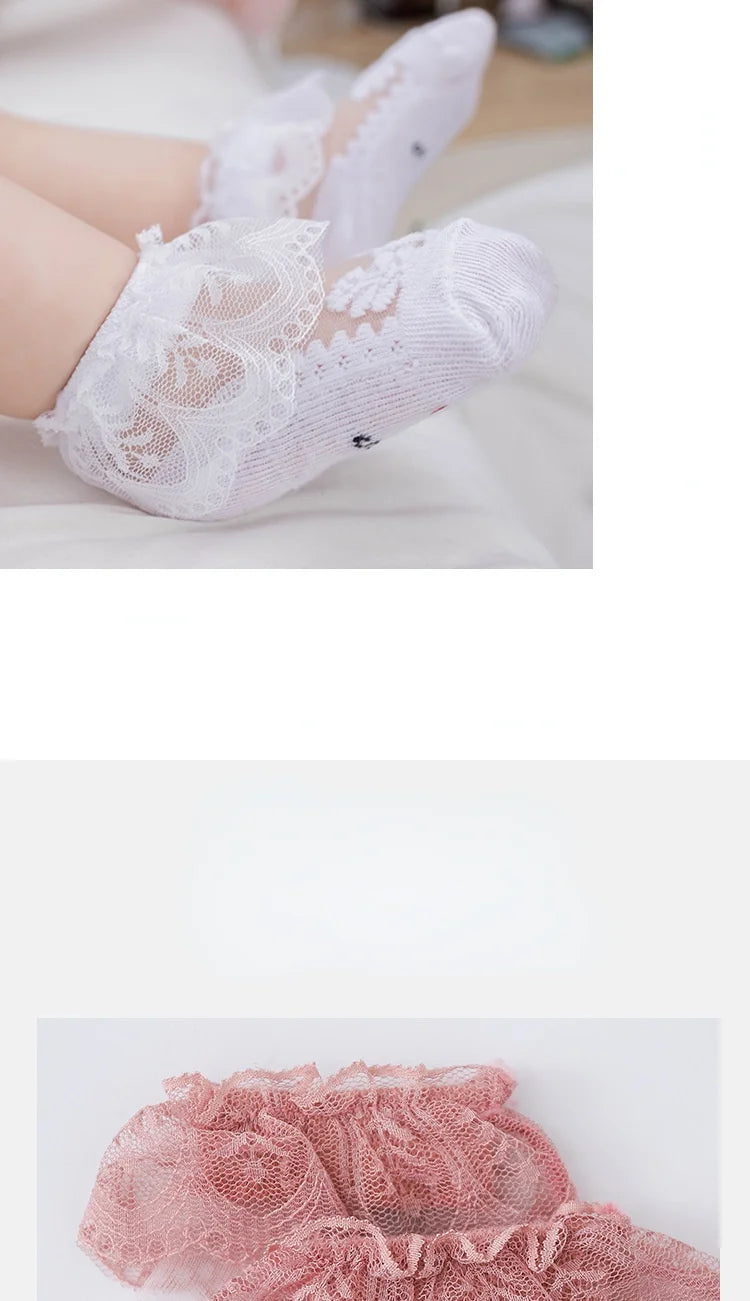 Summer Baby Girls 0-8 Y Ruffle Lace Ultra-Thin Crystal Sheer Socks Kids Girls Princess Ankle Frilly Lace Invisible No Show Socks