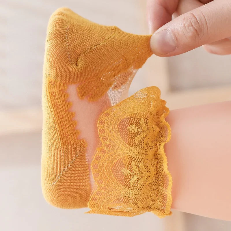 Summer Baby Girls 0-8 Y Ruffle Lace Ultra-Thin Crystal Sheer Socks Kids Girls Princess Ankle Frilly Lace Invisible No Show Socks