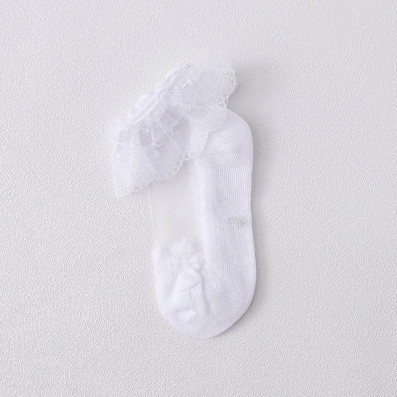 Summer Baby Girls 0-8 Y Ruffle Lace Ultra-Thin Crystal Sheer Socks Kids Girls Princess Ankle Frilly Lace Invisible No Show Socks