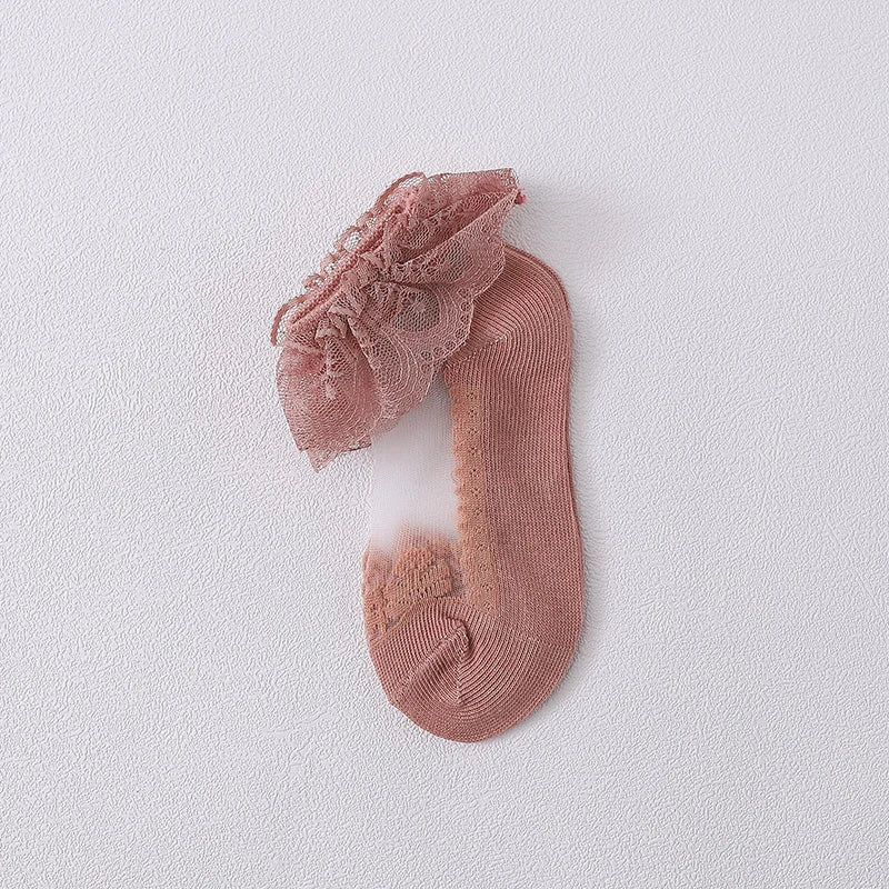 Summer Baby Girls 0-8 Y Ruffle Lace Ultra-Thin Crystal Sheer Socks Kids Girls Princess Ankle Frilly Lace Invisible No Show Socks
