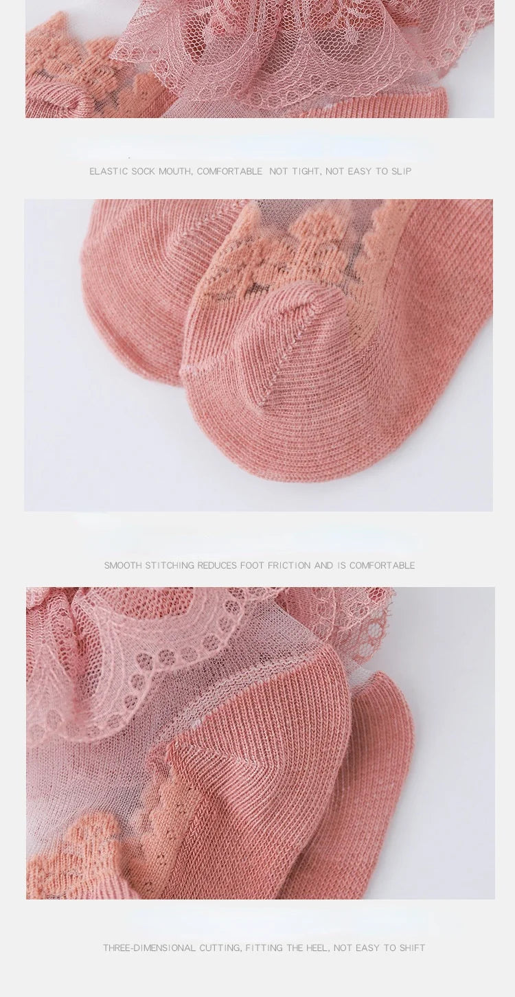 Summer Baby Girls 0-8 Y Ruffle Lace Ultra-Thin Crystal Sheer Socks Kids Girls Princess Ankle Frilly Lace Invisible No Show Socks