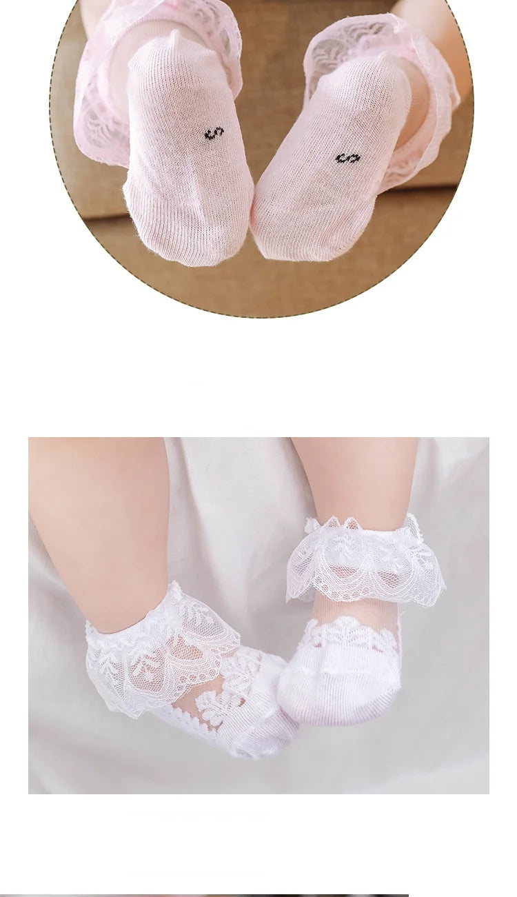 Summer Baby Girls 0-8 Y Ruffle Lace Ultra-Thin Crystal Sheer Socks Kids Girls Princess Ankle Frilly Lace Invisible No Show Socks