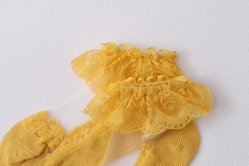 Summer Baby Girls 0-8 Y Ruffle Lace Ultra-Thin Crystal Sheer Socks Kids Girls Princess Ankle Frilly Lace Invisible No Show Socks