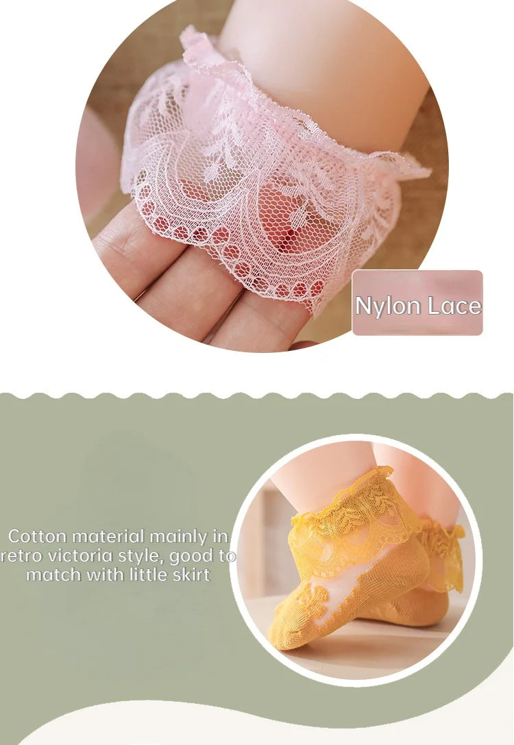 Summer Baby Girls 0-8 Y Ruffle Lace Ultra-Thin Crystal Sheer Socks Kids Girls Princess Ankle Frilly Lace Invisible No Show Socks
