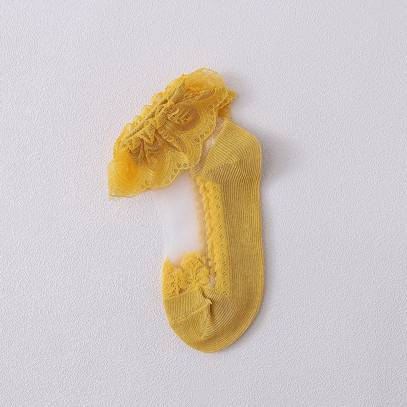 Summer Baby Girls 0-8 Y Ruffle Lace Ultra-Thin Crystal Sheer Socks Kids Girls Princess Ankle Frilly Lace Invisible No Show Socks