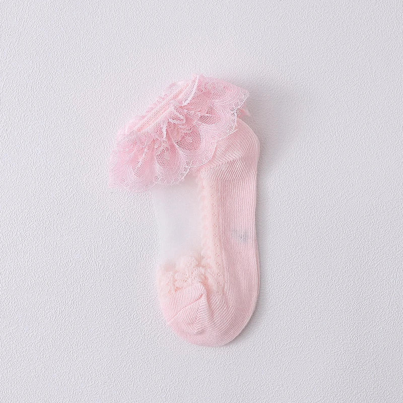 Summer Baby Girls 0-8 Y Ruffle Lace Ultra-Thin Crystal Sheer Socks Kids Girls Princess Ankle Frilly Lace Invisible No Show Socks