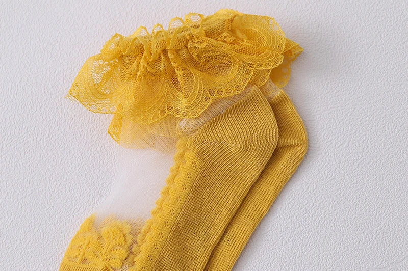 Summer Baby Girls 0-8 Y Ruffle Lace Ultra-Thin Crystal Sheer Socks Kids Girls Princess Ankle Frilly Lace Invisible No Show Socks