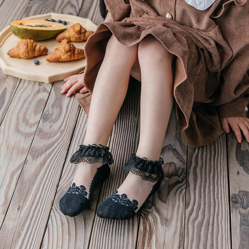 Summer Baby Girls 0-8 Y Ruffle Lace Ultra-Thin Crystal Sheer Socks Kids Girls Princess Ankle Frilly Lace Invisible No Show Socks