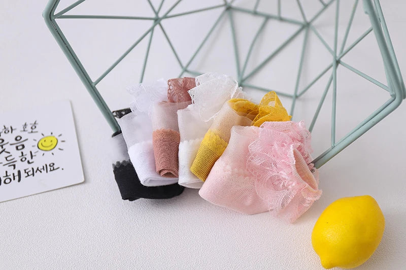 Summer Baby Girls 0-8 Y Ruffle Lace Ultra-Thin Crystal Sheer Socks Kids Girls Princess Ankle Frilly Lace Invisible No Show Socks