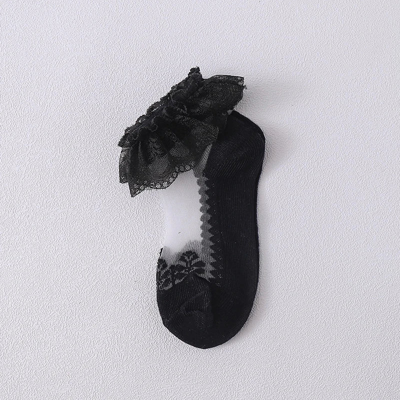 Summer Baby Girls 0-8 Y Ruffle Lace Ultra-Thin Crystal Sheer Socks Kids Girls Princess Ankle Frilly Lace Invisible No Show Socks