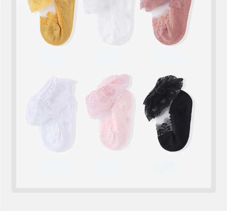 Summer Baby Girls 0-8 Y Ruffle Lace Ultra-Thin Crystal Sheer Socks Kids Girls Princess Ankle Frilly Lace Invisible No Show Socks