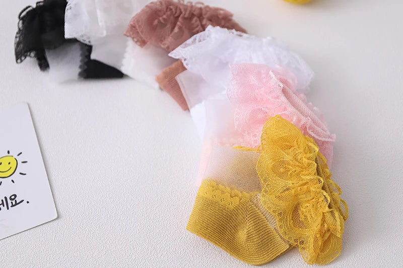 Summer Baby Girls 0-8 Y Ruffle Lace Ultra-Thin Crystal Sheer Socks Kids Girls Princess Ankle Frilly Lace Invisible No Show Socks