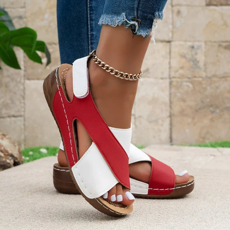 New Women's Contrast Color Wedge Sandals Summer Peep Toe Non Slip Beach Shoes Woman Comfortable Platform Roman Sandalias