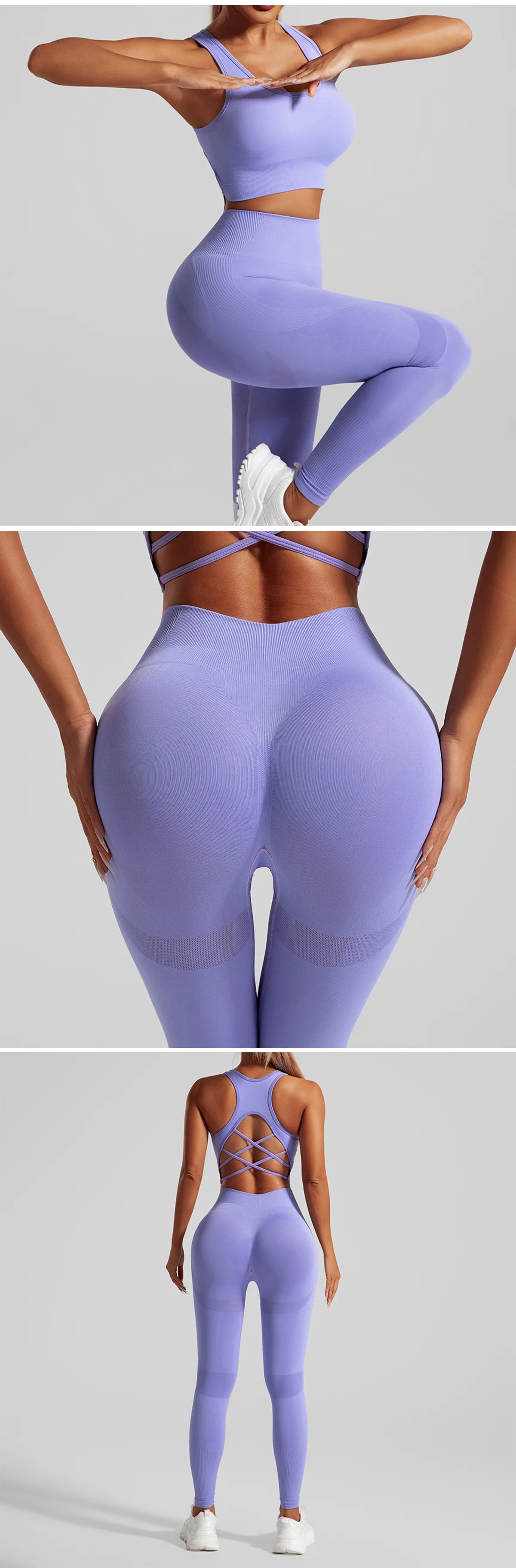 Seamless Yoga Set Two Piece Set Womens Outifits Workout Gym Set Fitness Clothing Tracksuit Backless Crop Top Leggings Sport Suit