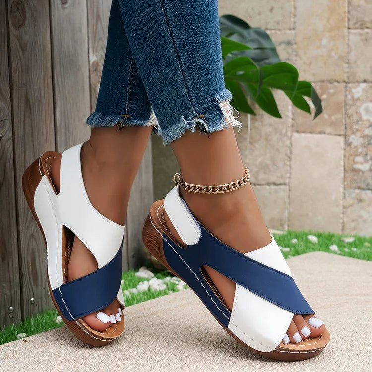New Women's Contrast Color Wedge Sandals Summer Peep Toe Non Slip Beach Shoes Woman Comfortable Platform Roman Sandalias
