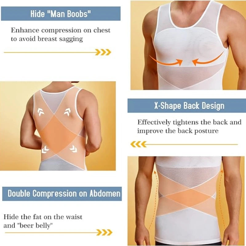 Men Compression Shirts for Men Shapewear Chest Abdomen Control Body Shaper Slimming Undershirt Workout Vest Tank Top