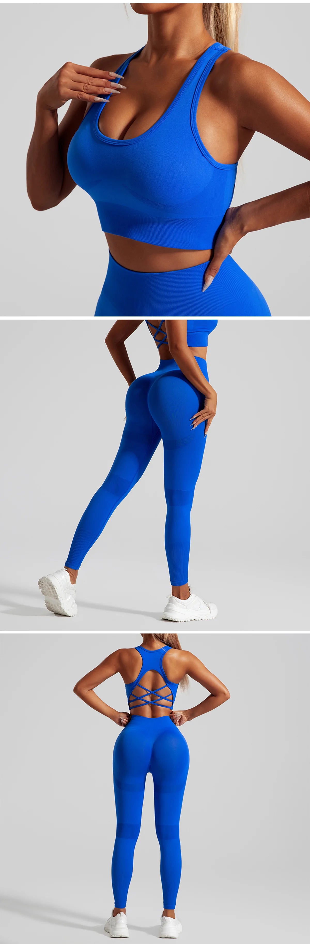 Seamless Yoga Set Two Piece Set Womens Outifits Workout Gym Set Fitness Clothing Tracksuit Backless Crop Top Leggings Sport Suit