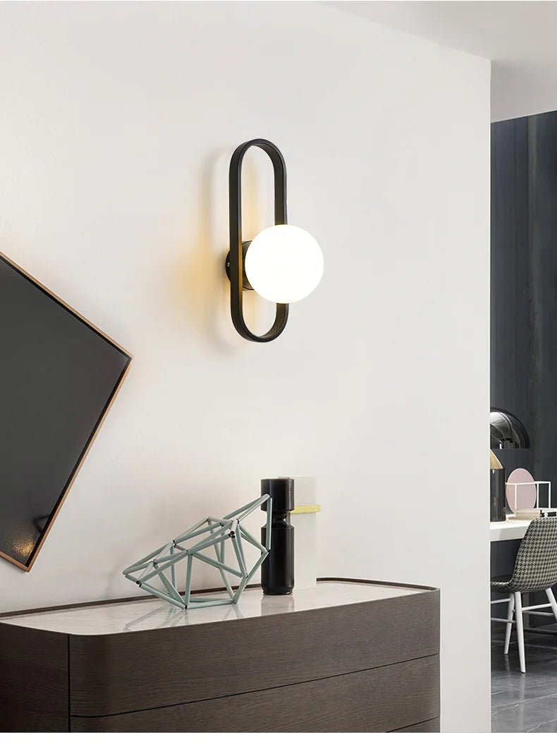 Modern Minimalist LED Wall LampS Bedroom Bedside LED E27 Wall Sconce Lamp Staircase Living Room Background Wall Glass Wall Light