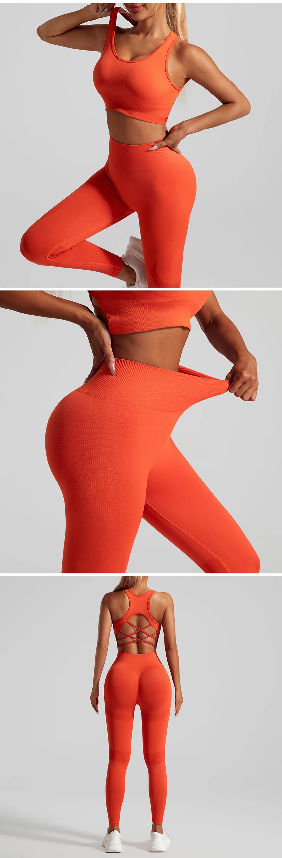 Seamless Yoga Set Two Piece Set Womens Outifits Workout Gym Set Fitness Clothing Tracksuit Backless Crop Top Leggings Sport Suit