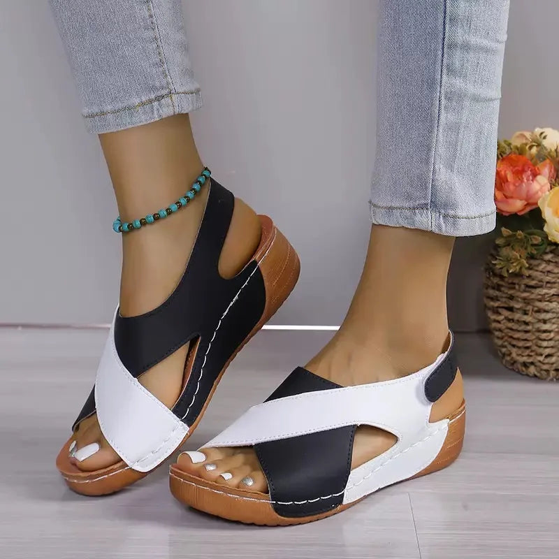 New Women's Contrast Color Wedge Sandals Summer Peep Toe Non Slip Beach Shoes Woman Comfortable Platform Roman Sandalias
