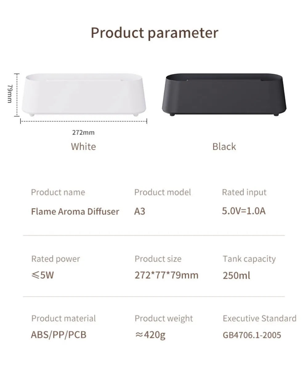 Essential Oil Aroma Diffuser Multicolor Flame Humidifier Timing Protect Colorful Ambient Light Home Air Humidifier Aroma Machine