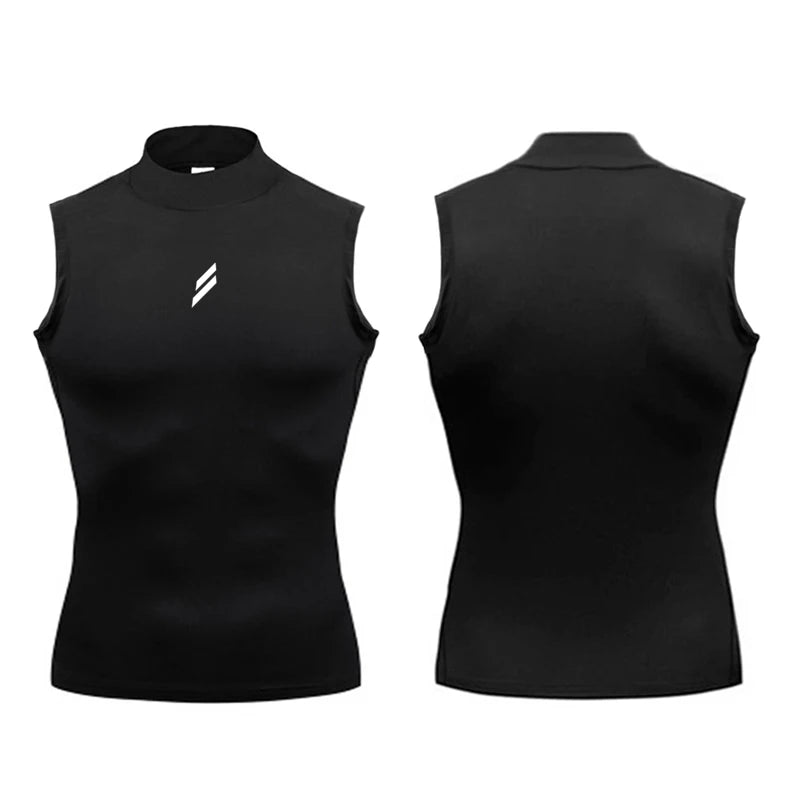 Compression Shirt Summer Men Gym Tank Tops Muscle Fitness Clothing Turtleneck Sport Sleeveless T Shirt Bodybuilding Running Vest