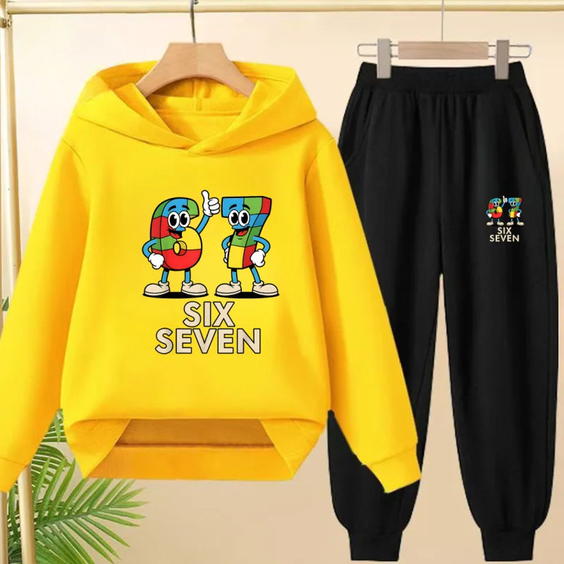 Children's Hoodie Boys Girls Colorful 67 Six Seven Funny Brainrot Meme Hooded Pullover Hiphop Streetwear Soft Casual Sweatshirt
