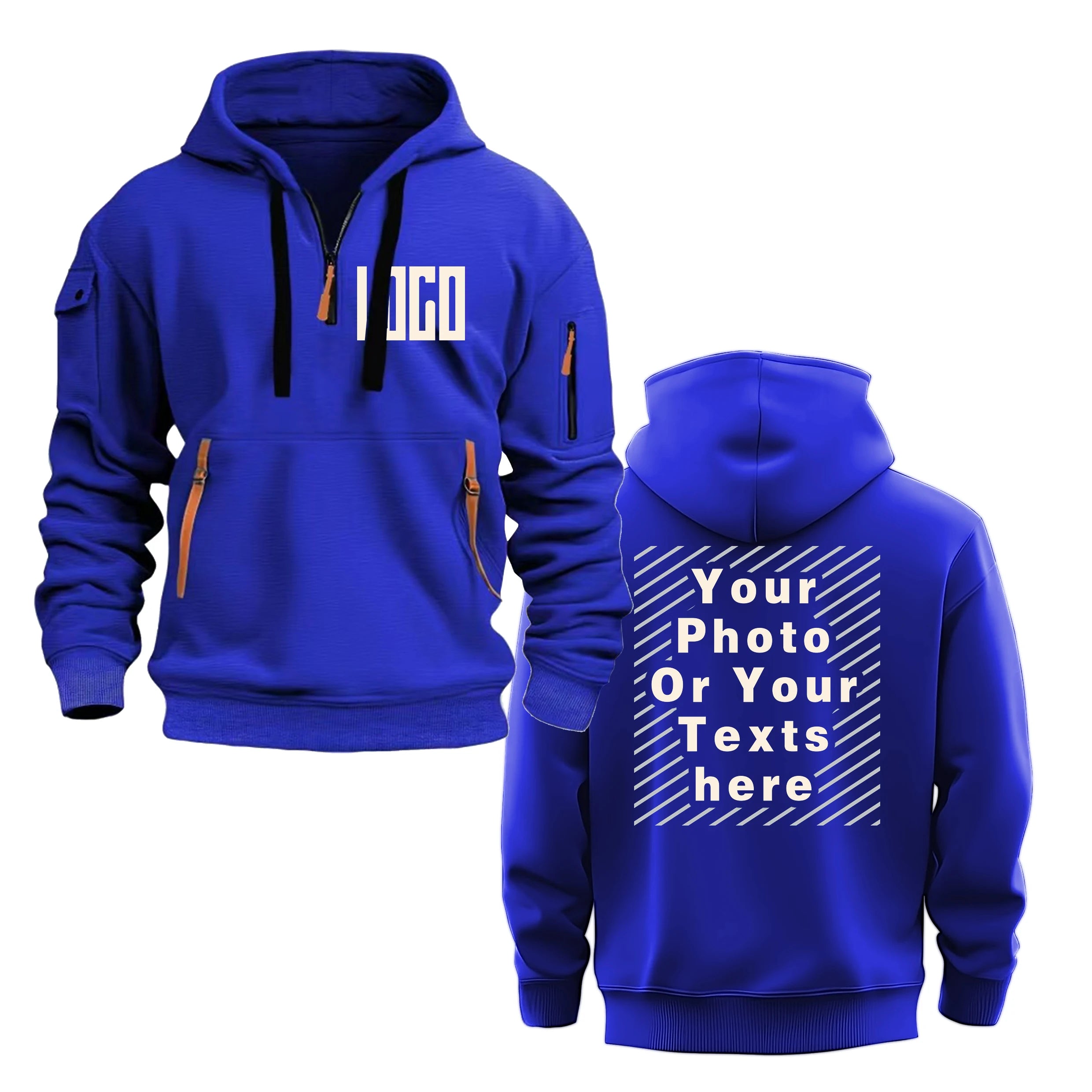 Unisex custom DIY printed hoodie, loose and casual zip-up sportswear, long-sleeved multi-pocket hoodie