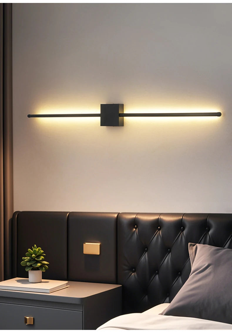 Modern LED Wall Lamp Minimalist Led Light Bedroom Bedside Long Strip Wall Sconces Living Room Sofa Home Indoor Lighting Fixture