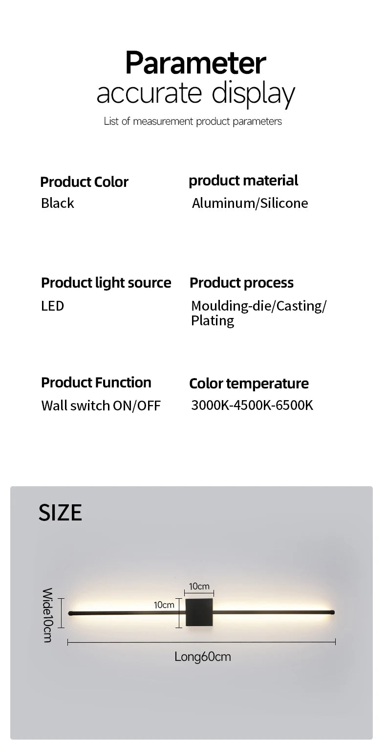 Modern LED Wall Lamp Minimalist Led Light Bedroom Bedside Long Strip Wall Sconces Living Room Sofa Home Indoor Lighting Fixture