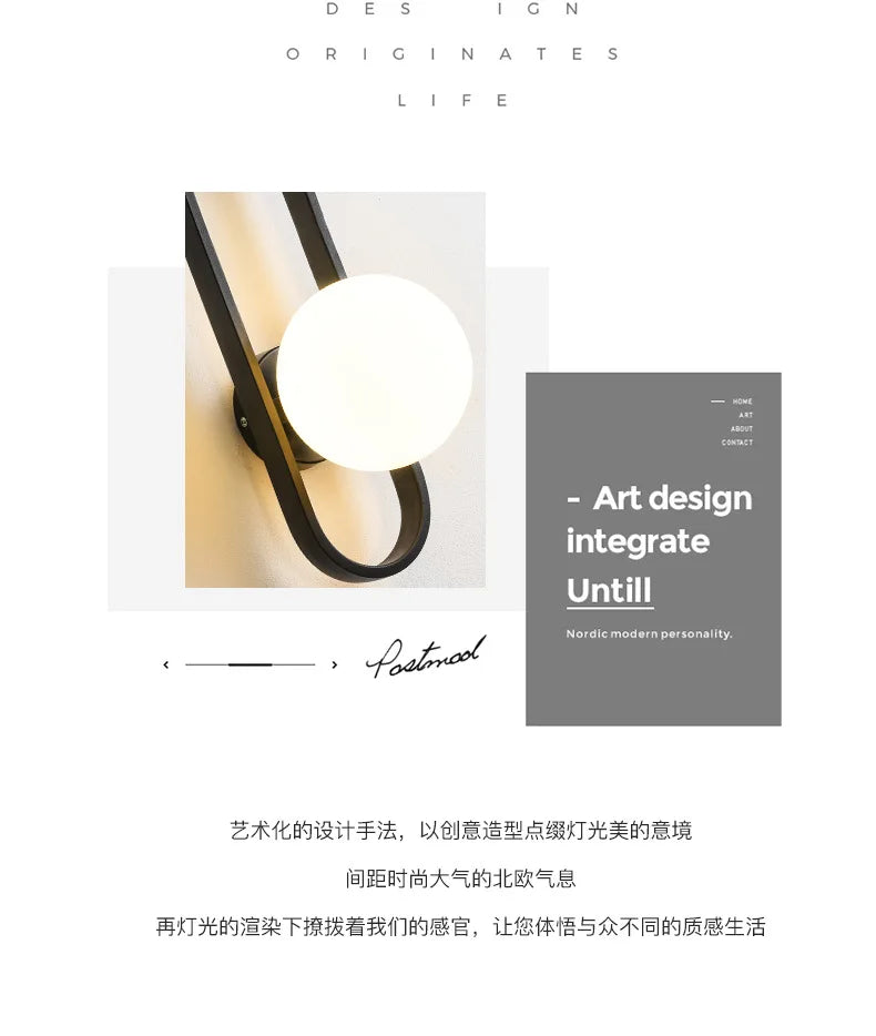 Modern Minimalist LED Wall LampS Bedroom Bedside LED E27 Wall Sconce Lamp Staircase Living Room Background Wall Glass Wall Light