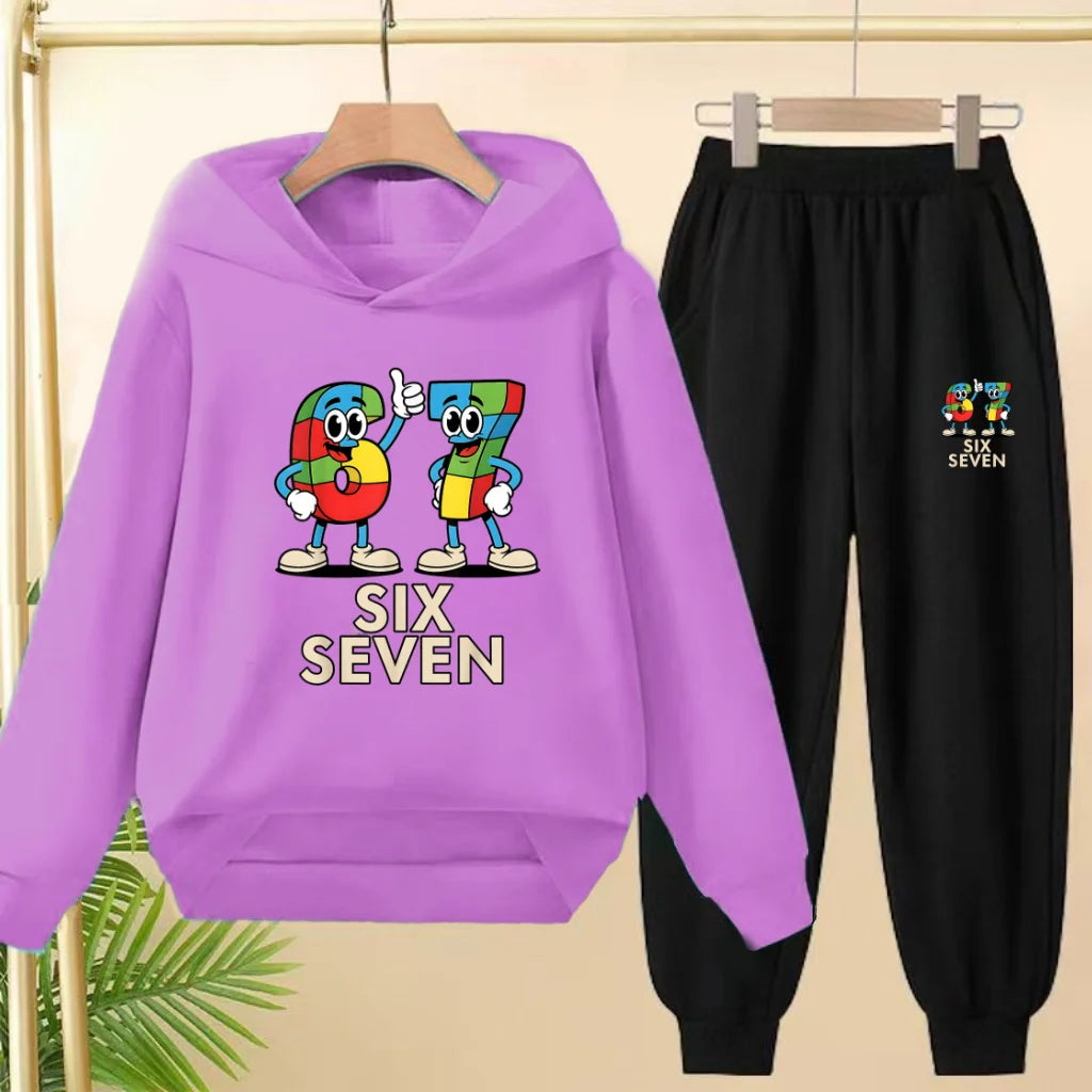 Children's Hoodie Boys Girls Colorful 67 Six Seven Funny Brainrot Meme Hooded Pullover Hiphop Streetwear Soft Casual Sweatshirt