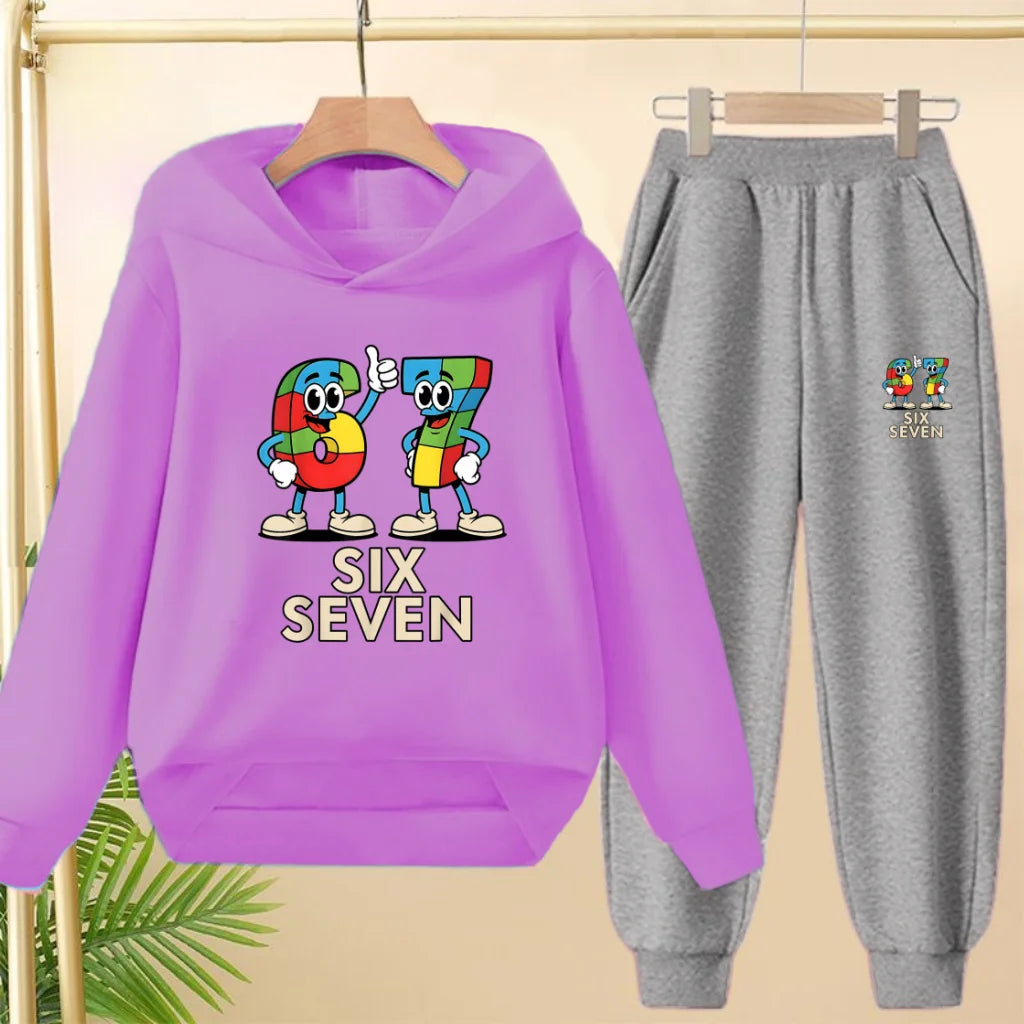 Children's Hoodie Boys Girls Colorful 67 Six Seven Funny Brainrot Meme Hooded Pullover Hiphop Streetwear Soft Casual Sweatshirt