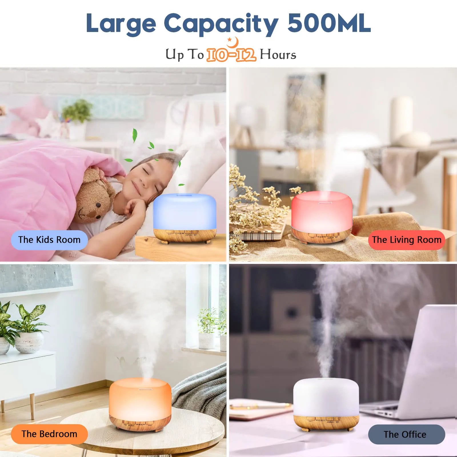 500ML Aroma Diffuser (6 Oils Optional), 5V 2A Essential Oil Aromatherapy Diffuser Humidifier with Remote Control
