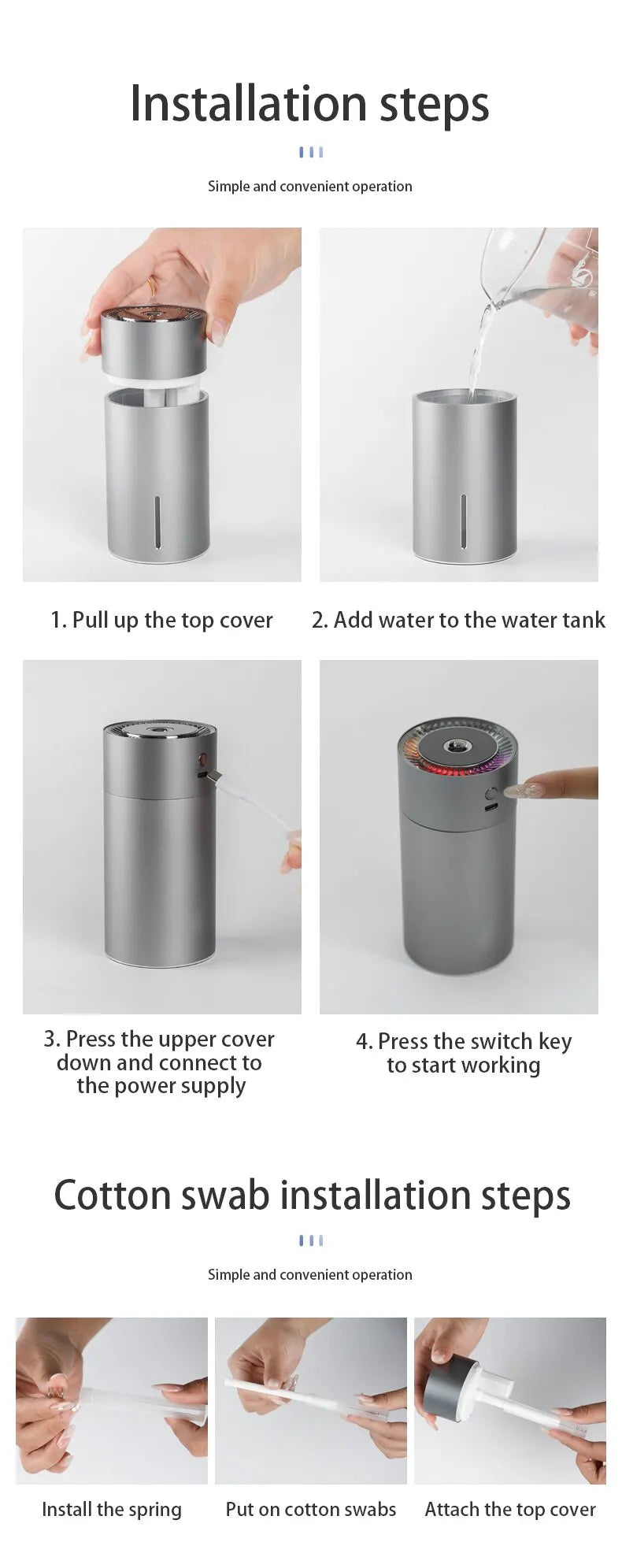 Humidifier Diffuser For Car Small 260ml Air Humidification Led Light Aromatherapy Machine Home Bedroom Big Spray