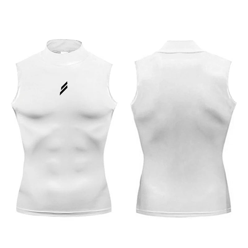 Compression Shirt Summer Men Gym Tank Tops Muscle Fitness Clothing Turtleneck Sport Sleeveless T Shirt Bodybuilding Running Vest