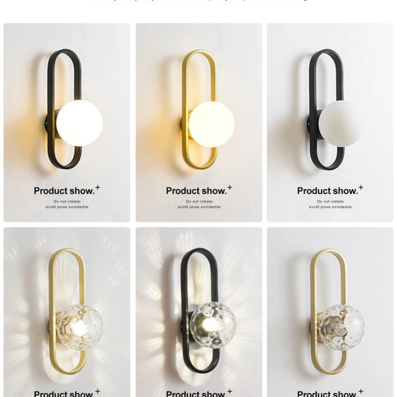 Modern Minimalist LED Wall LampS Bedroom Bedside LED E27 Wall Sconce Lamp Staircase Living Room Background Wall Glass Wall Light