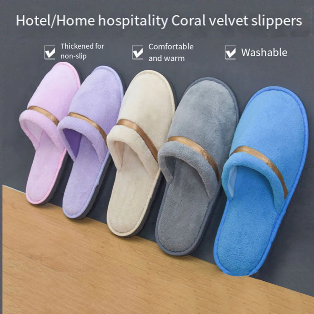 Disposable Coral Fleece Slippers Men Business Travel Passenger Shoes Home Guest Slipper Hotel Beauty Washable Shoes Slippers