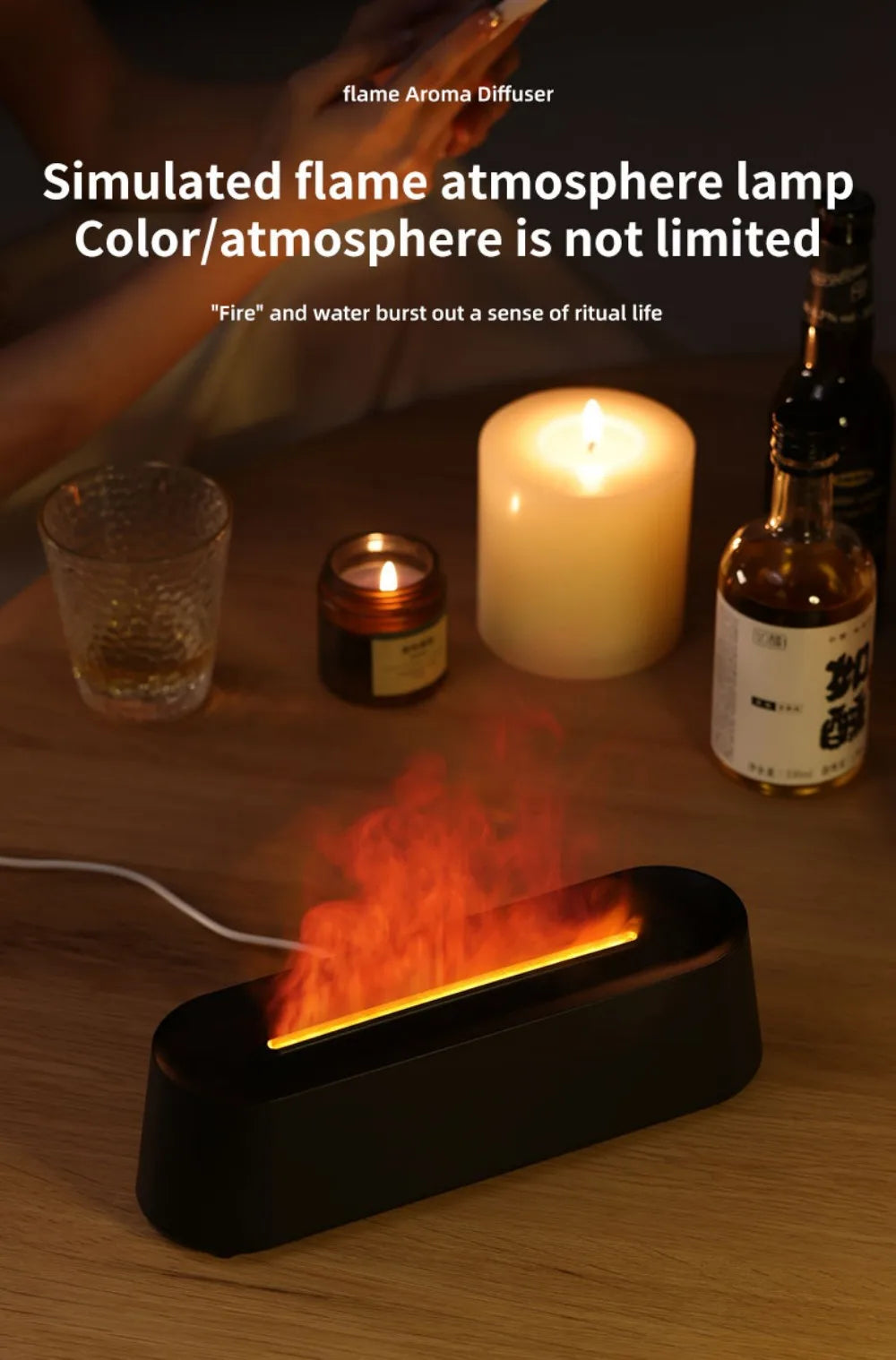 Essential Oil Aroma Diffuser Multicolor Flame Humidifier Timing Protect Colorful Ambient Light Home Air Humidifier Aroma Machine