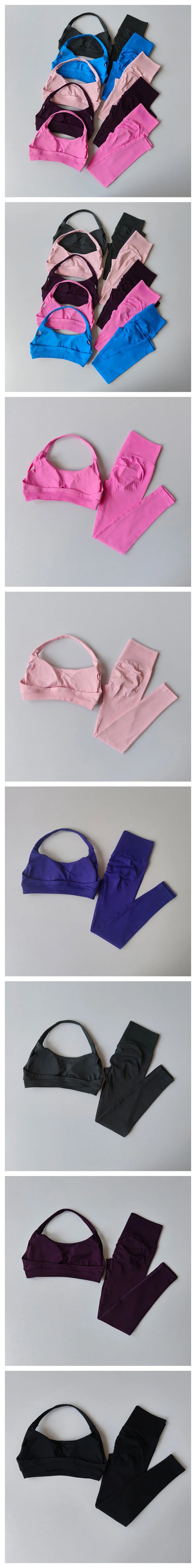 Women's Seamless Yoga Set - Halter Neck Sports Bra with Built-in Pads & Booty Lifting Leggings, Workout Outfit for Gym