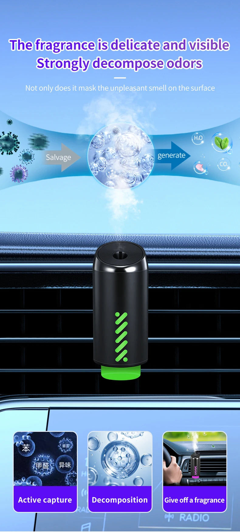 Smart Car Air Aromatherapy Diffuser Fragrance Car Air Fresheners With Three Adjustable Humidifier Essential Oil Diffuser