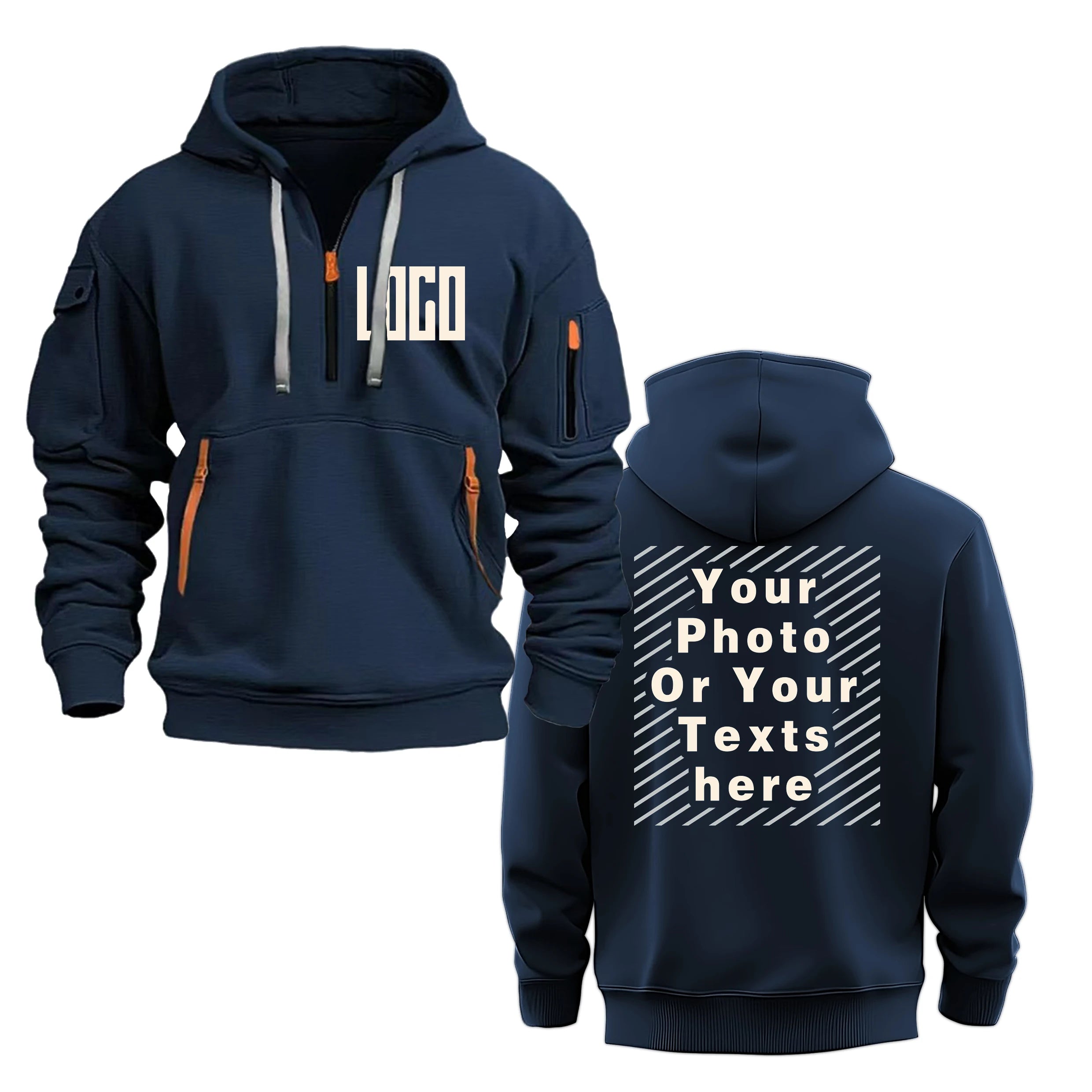 Unisex custom DIY printed hoodie, loose and casual zip-up sportswear, long-sleeved multi-pocket hoodie