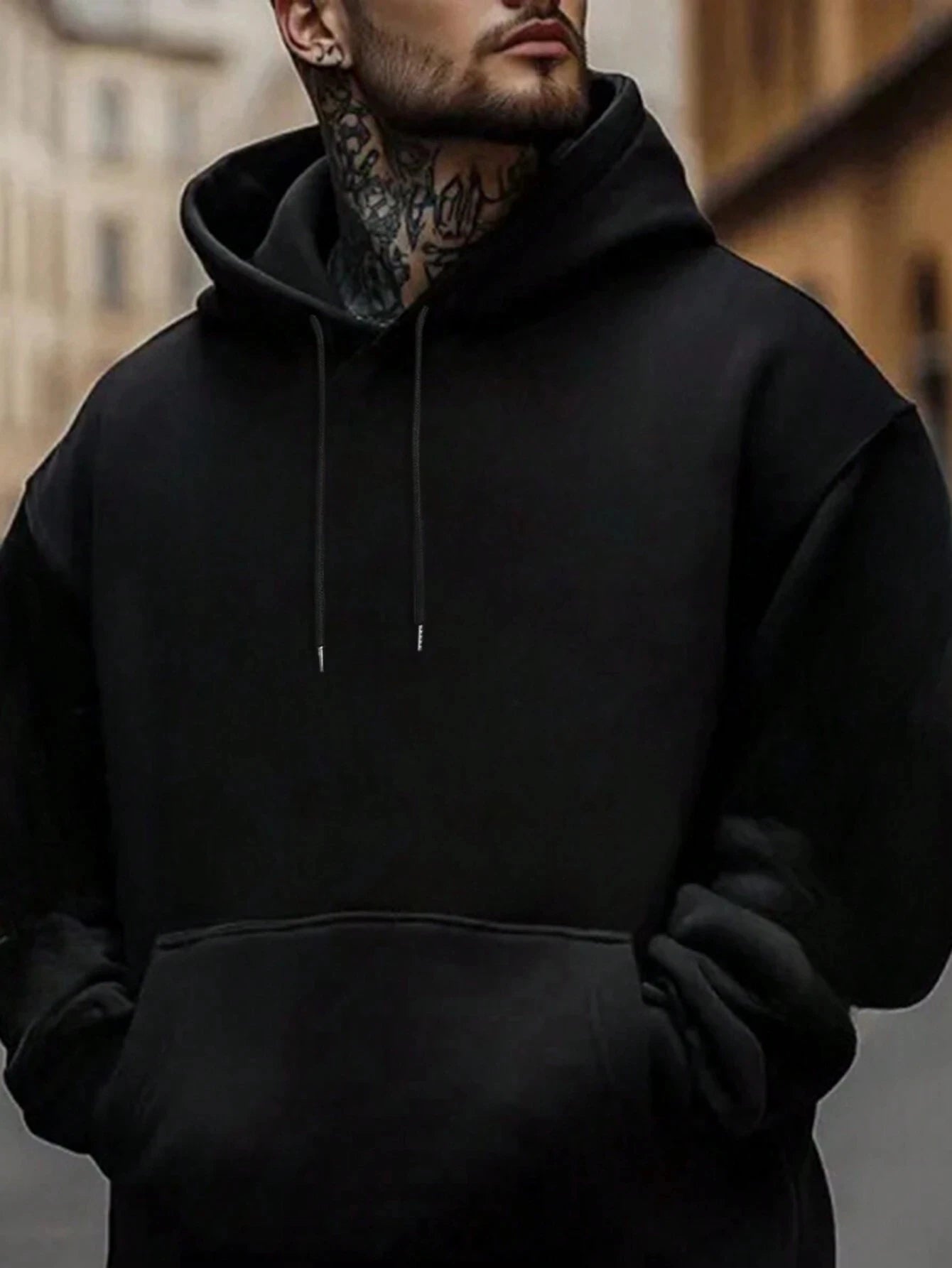 Men Hoodie Oversized Streetwear Black Pullover Hoodie Casual Loose Fit Sweatshirt