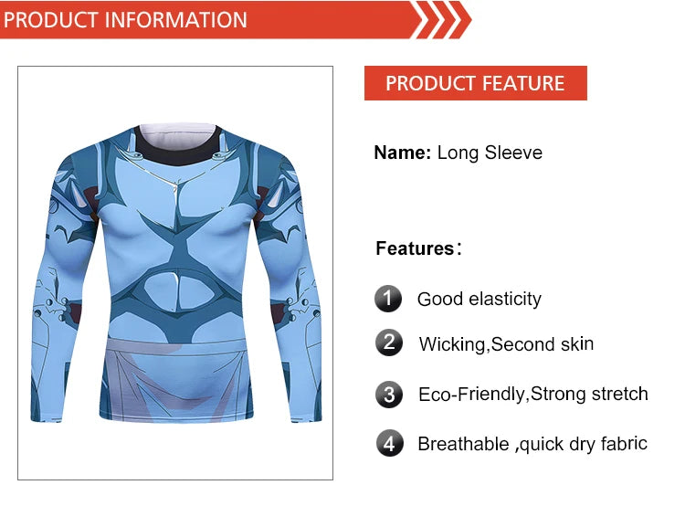 Gym Compression Shirt Men Anime GOKU Cosplay Costume T-Shirt Quick Dry  Long Sleeve Fitness Bodybuilding Workout Sport Shirts