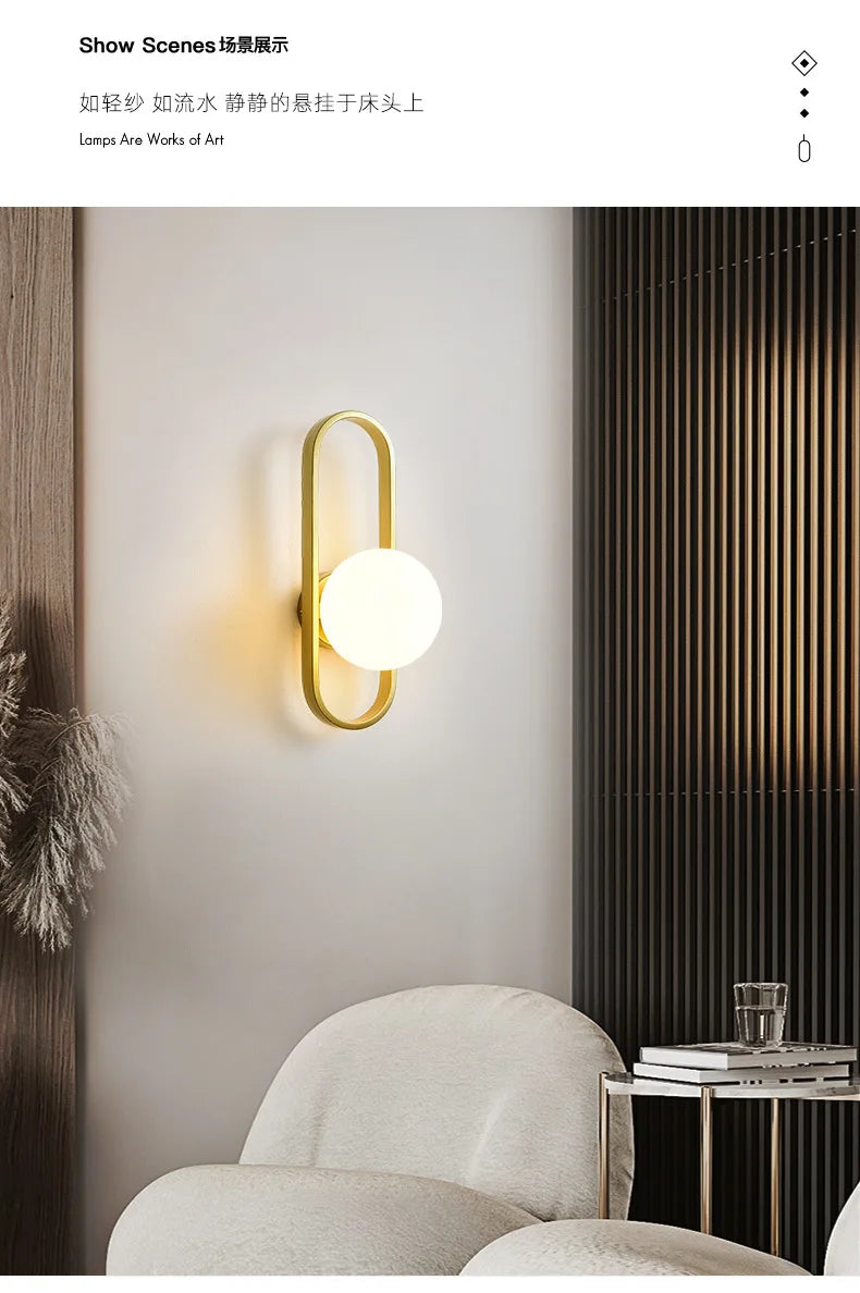 Modern Minimalist LED Wall LampS Bedroom Bedside LED E27 Wall Sconce Lamp Staircase Living Room Background Wall Glass Wall Light