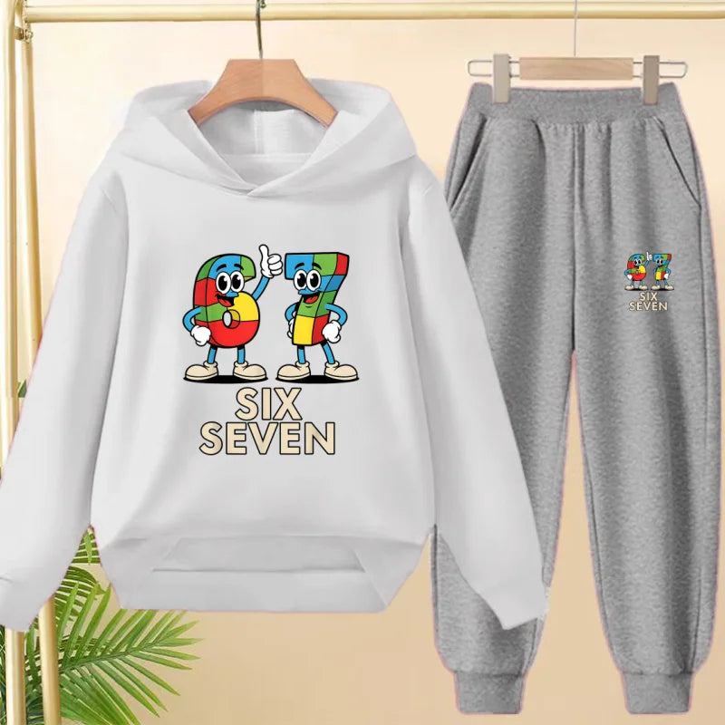 Children's Hoodie Boys Girls Colorful 67 Six Seven Funny Brainrot Meme Hooded Pullover Hiphop Streetwear Soft Casual Sweatshirt