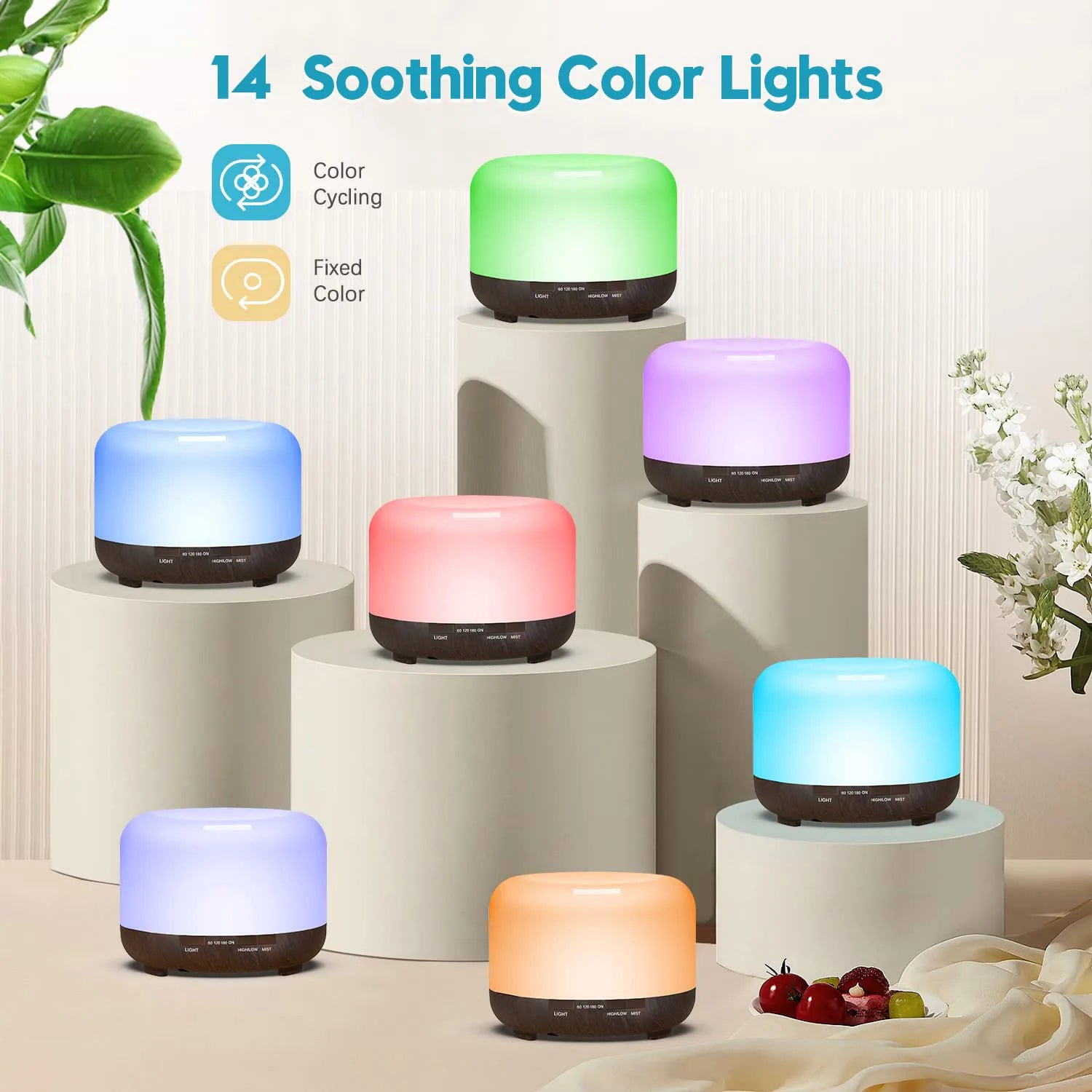 500ML Aroma Diffuser (6 Oils Optional), 5V 2A Essential Oil Aromatherapy Diffuser Humidifier with Remote Control
